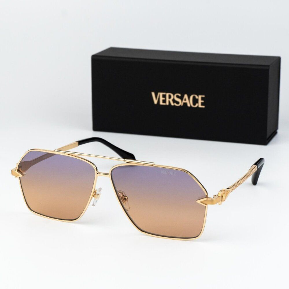 Versace Men Sunglasses Gold Gradient Violet Aviator VE2284 1002EL NEW AUTHENTIC